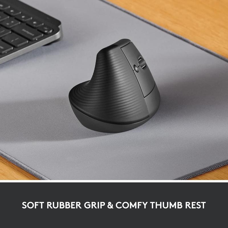 Logitech Lift Vertical Ergonomic Mouse, Wireless Bluetooth or USB Receiver, Quiet Clicks, 4 Buttons, Right Hand Wireless Mouse, Windows/macOS/iPadOS, Laptop, PC - Graphite Graphite Right-Handed Mouse