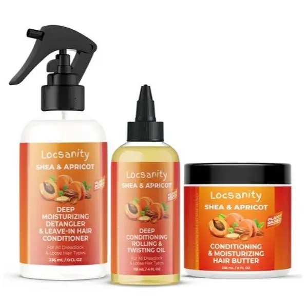 LOCSANITY LOC Moisturizer Set, 3-Piece Plant Based Hair Care with Shea & Apricot for Deep Hydration, Strength, and Shiny Hair, Hair Oiling Routine