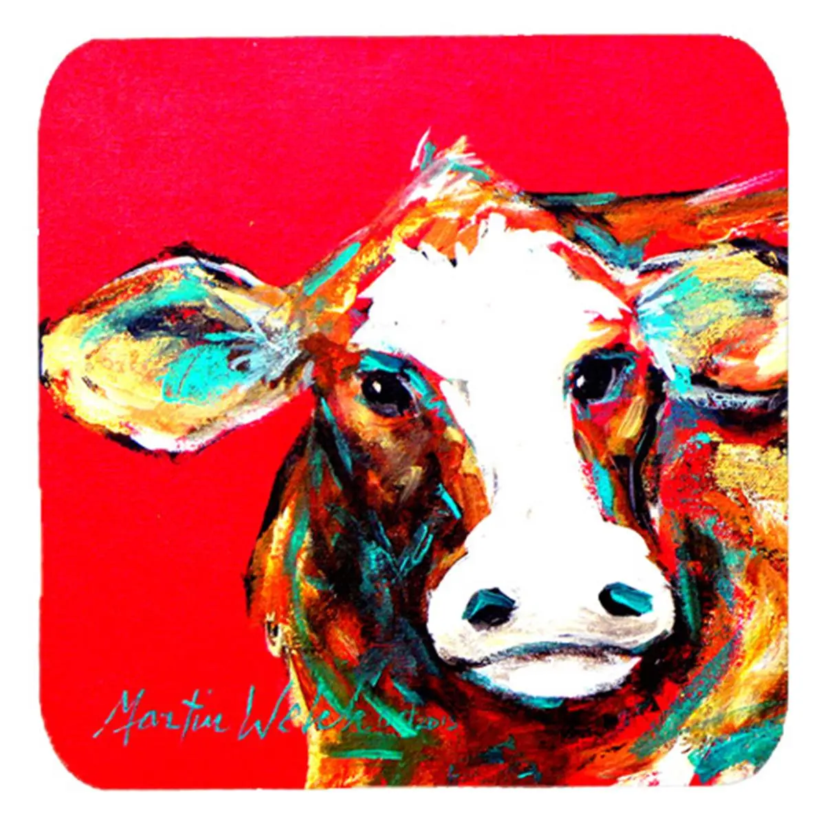 Foam Coasters, 4-Piece Cow Caught Red Handed Design, 3.5 x 1 x 3.5 in Heat Resistant Dishwasher Safe Kitchen Tableware
