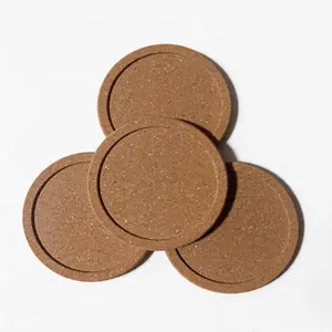 4-Piece Round Wooden Cork Coaster Set, Absorbent Heat-Resistant Coffee Cup Mats with Recessed Edge, Natural Tableware for Home, Kitchen Use