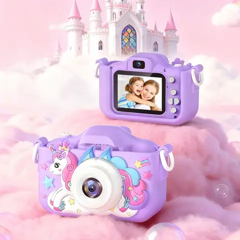 Kids 1080p Rechargeable Digital Camera with Battery, Selfie Mode, HD Video Recording, Cute Silicone Case - Cute Digital Cameras for 9-10 Girls, Christmas Girls Christmas Gift, Electric & Remote Control Toys