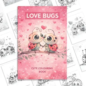 24 Page Love Bugs Cute Coloring Book for Adults, Adorable Insect Illustrations, Soft Heart Patterns, Creative Expression, Relaxation