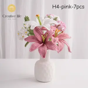 Crochet Lily Bouquet-7PCS, Handmade Flowers,Carnation,Forget-me-not,Rose,Lily Gift Ideas for Wedding,Birthday,Housewarming,Mother's Day