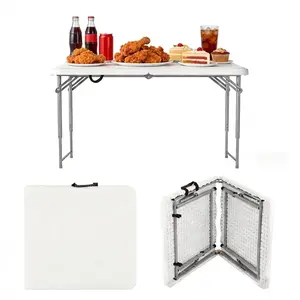 4 ft Folding Table Adjustable Height Plastic Top Steel Frame 48 x 24 in Portable Indoor Outdoor Utility Table White
