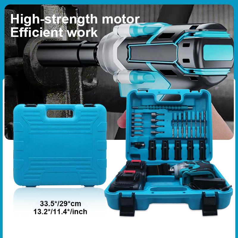 1/2 Cordless Impact Wrench,3-In-1 High Torque Impact Gun With 2x 3000mah Li-Ion Battery,5 Impact Sockets,8 Drills,10 Screws And Tool Case,Impact Tools For Car Lug Nuts