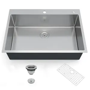 Kitchen Sink - Single Bowl Stainless Steel Undermount Sink, 16 Gauge Commercial Grade with Easy Drain System & Brushed Nickel Finish