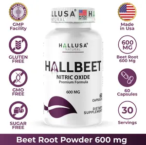 HALLBEET 600 mg Nitric Oxide Beet Root Capsules + Black Pepper Extract – Daily Nitric Oxide Routine Formula – 60 Capsules – Hallusa Natural Dietary Supplement energy immune support