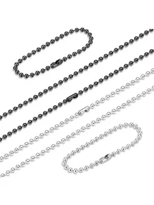 4 Pcs Minimalist Black Silvery Stainless Steel Necklaces for Men Women Low-key Modern Vibe Military Dog Tag Ball Chain Bead Chain Set Diverse Chain Styles Flexible Matching Options Ideal for Daily Outings Casual Occasions