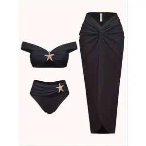 Women's Solid Color Long Dress Bikini 3pcs Set,crystals bikini,thong bikini