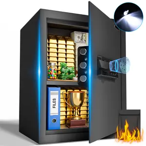 2026 New Smart Home Safe 1.0, 1.5, 2.0 Cubic Biometric Safe Box, Quick-Access with Fingerprint Recognition Handle, Keys, Digital Keyboard, & Type-C Port, Equipped with Fireproof Bag&Alarm System, Bright LED