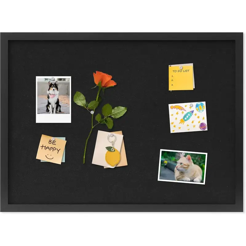 Cork Bulletin Board with Black Linen – Ideal Message Board or Vision Board for Office, Home & School Decoration