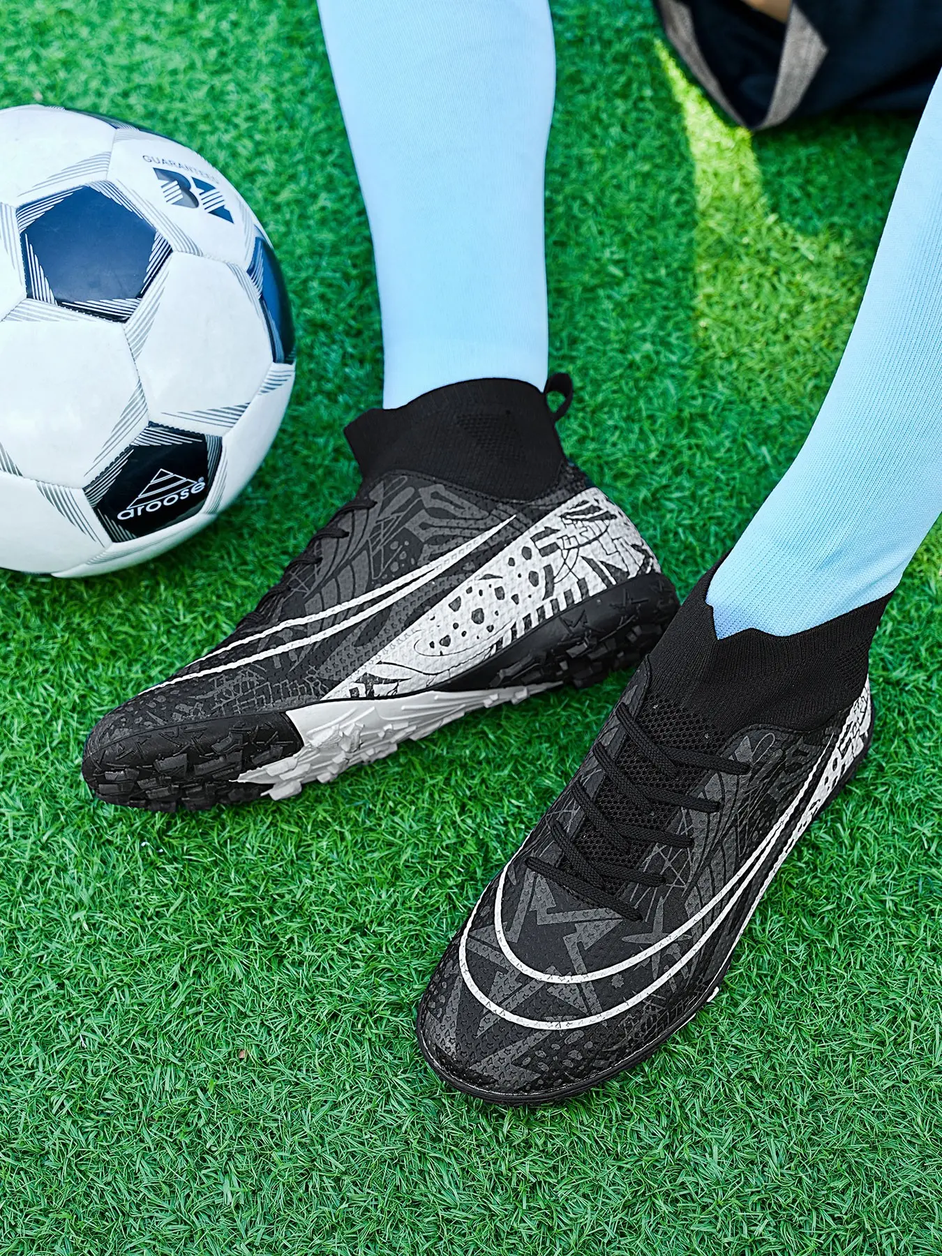 High-Top Youth Adult Unisex Soccer Training Shoes Football Cleats, Football Field Boots, Textile Upper, Comfortable Inner Lining, Anti-Slip Sole, Sporty Style, All Seasons, Sports Shoes