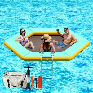 AMERLIFE Inflatable Water Hammock Float, Soft Ladder and Mesh Bed, Round & Hexagon Lake Raft, Heavy Duty PVC Pool Float for Summer Party & Family Fun