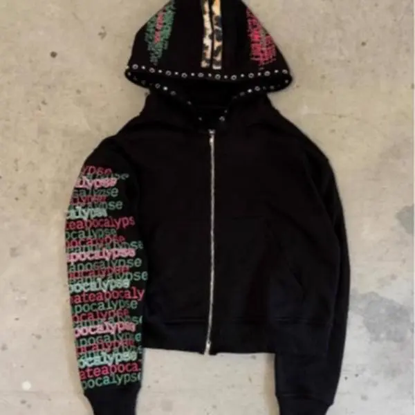 American retro artistic trend pullover hoodie with letter print hoodie for both men and women, long-sleeved cardigan style