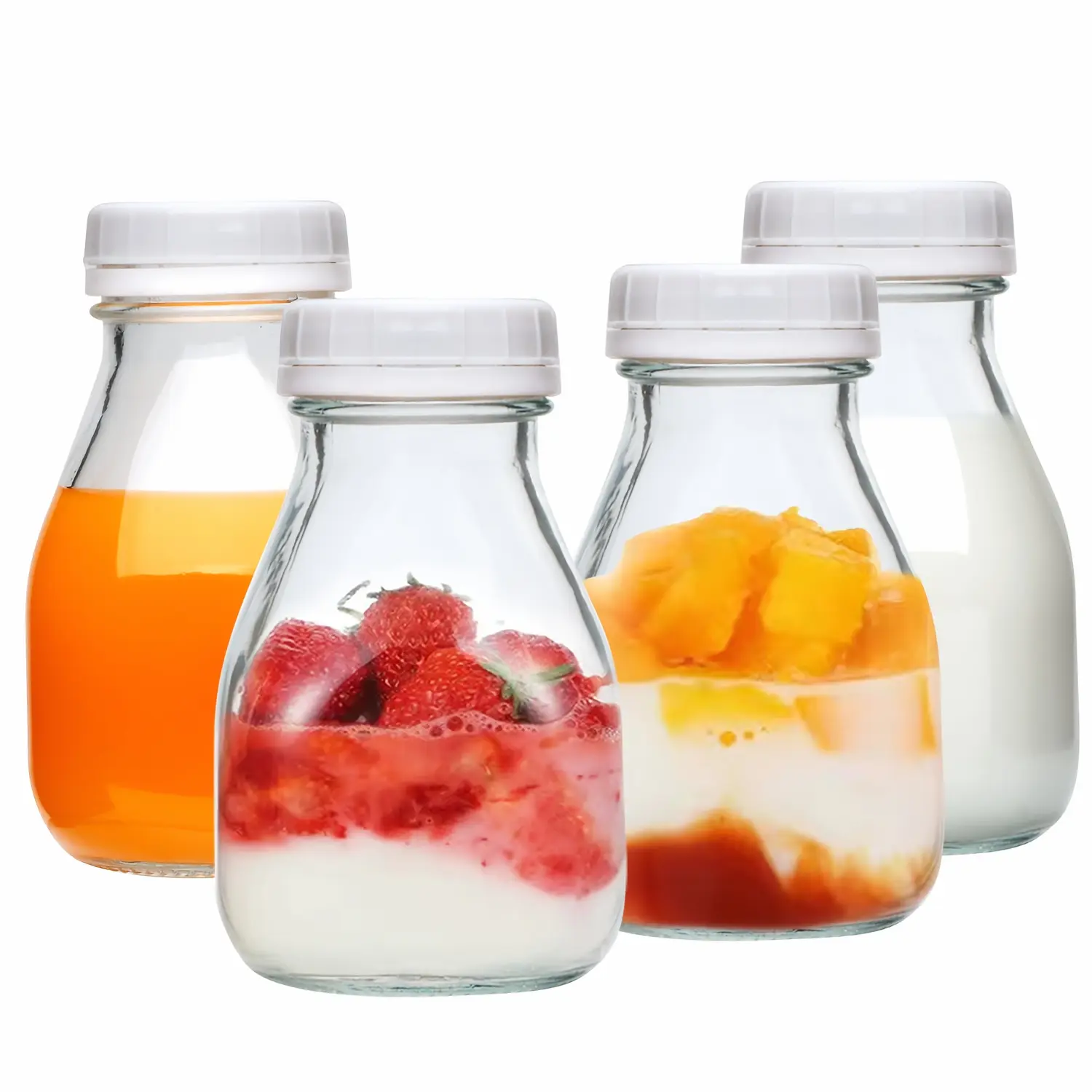 4/8/12/16pcs 11 Oz Glass Bottles, Glass Milk Bottles with Lids, Vintage Breakfast Shake Container, Vintage Drinking Bottles