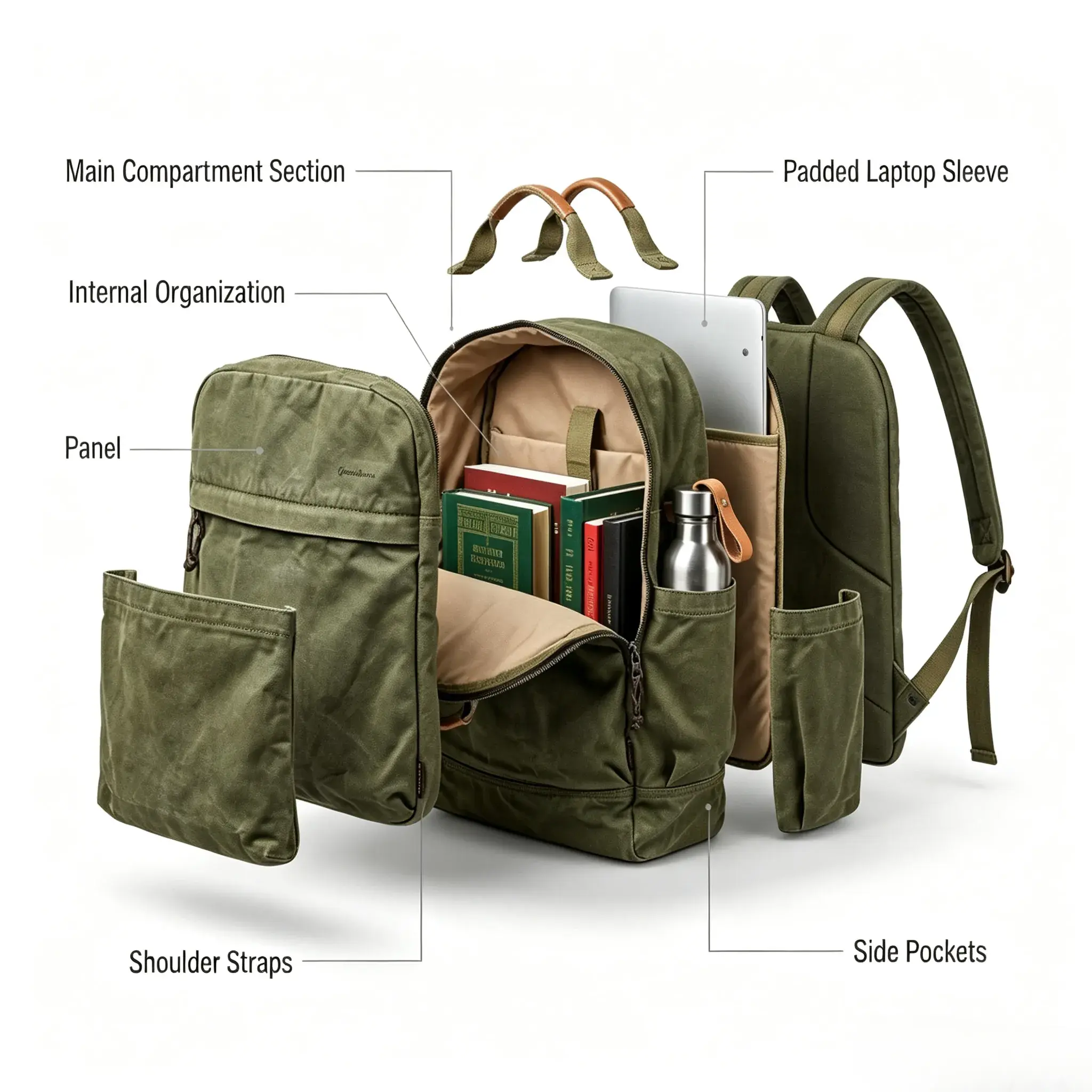 GOOTIUM Men's Vintage Heavy-Duty Canvas 18L Travel Rucksack Backpack for Travel - Durable Hardware, Even Stitching, Adjustable Shoulder Straps, Quick-Access Daily Casual Pack
