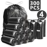 YUFEIDA 2/3/3.5/4-Gal Small Plastic Quick-Tie Trash Bags (300/150 Pack) - 17.7in Wide Bin Bags Kit, Leak-Proof, Smell-Proof, Unscented, Tear-Resistant Disposable Home Supplies for Bathroom, Balcony, 15.7lb Hold Trashbags Drawstring Water Proof