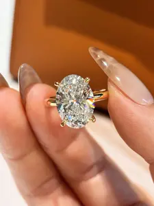 5ct Oval Cut Diamond Ring | 18K Solid Yellow Gold Four-Prong Setting, Timeless Engagement Ring