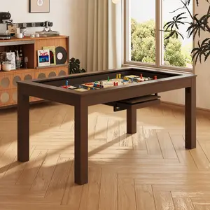 FUFU&GAGA 63" Multi Game Table with Removable Tabletop, Walnut Wood Board Game Dining Table, Anti-Spill Felt Lined Recessed Gaming Pit, Heavy Duty 220 LBS Capacity Multipurpose Board Game Table for D&D, Cards & Family Dinner