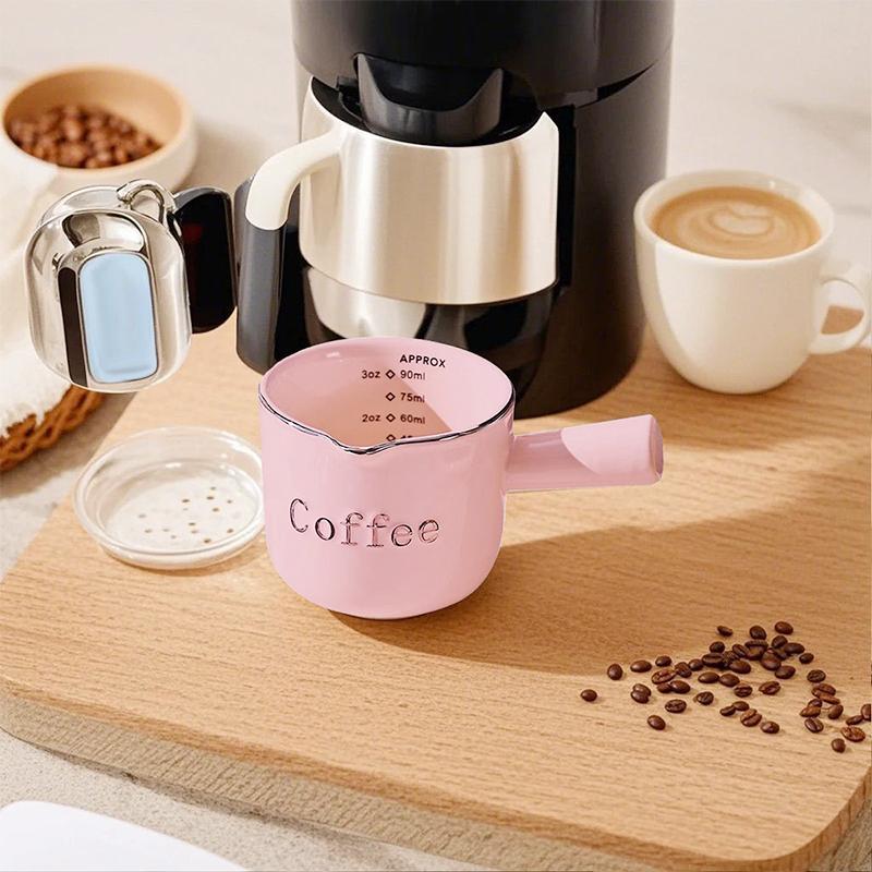 Pink Espresso Cups Ceramic with Handle, Measuring Cup with Dual Scale, Espresso Shot Glass with V-Shaped Mouth, 3 OZ Espresso Accessories