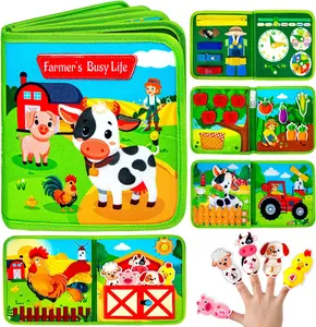 Montessori Busy Book for Toddlers - Farm Animal Sensory Busy Board for Boys and Girls, Educational Travel Toy for Airplane Car Activities, Birthday Christmas Toddler Gifts