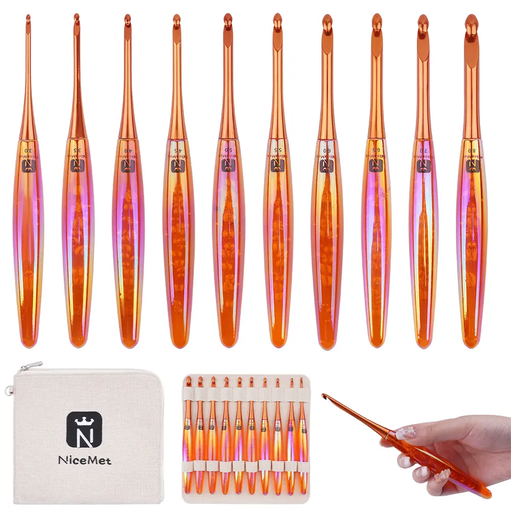 Ergonomic Crochet Hooks Set, 10 Sizes (3mm-8mm), Resin Comfort Grip Handles with Aluminum Hook Tips, Smooth Lightweight Crochet Needles for Beginners & Advanced Crafters