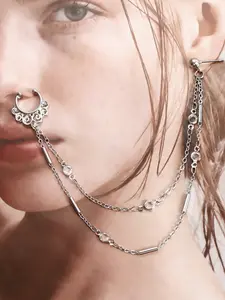 1pcs Unique Rhinestone Nose Stud, No Drilling One-Piece Nose Ring, Ethnic Style Ear Clip Nose Piercing, Fashionable Body Jewelry