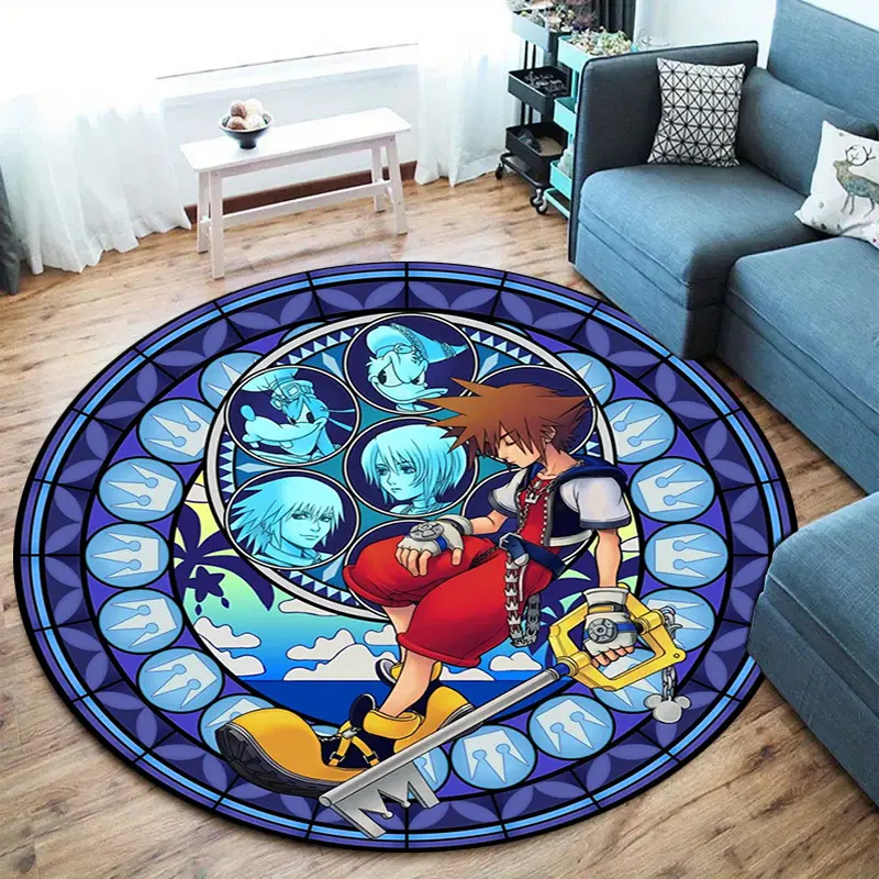 Kingdom Hearts themed round rug, indoor non-slip mat, machine