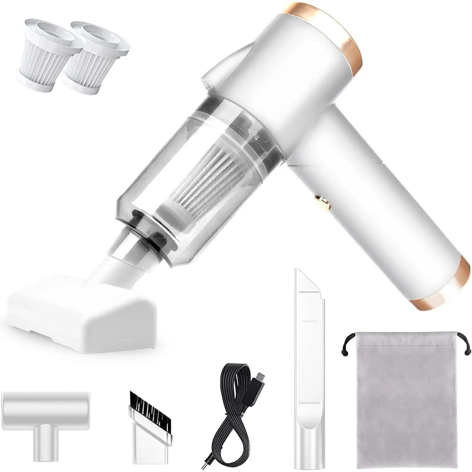 Wireless Handheld Car Vacuum Cleaner - 90° Foldable Portable Vacuum Cleaner for Car, 9000PA Suction Cordless Car Vacuum, Rechargeable Mini Car Vacuum for Vehicle, Home and Office (White)