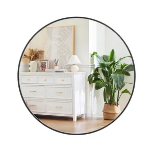 18” Modern Metal Frame Bathroom Mirror - Round Wall Mount Vanity Mirror - HD Glass, Easy Installation, Horizontal or Vertical Hanging - Ideal for Bathroom, Bedroom, Living Room, Entryway