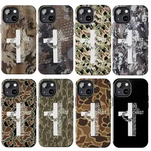 Vintage I Can Do All Things Through Christ Who Strengthens Me Camouflage Phone Case, available for iPhone 15, 16, 17 Pro Max, Pro and Plus