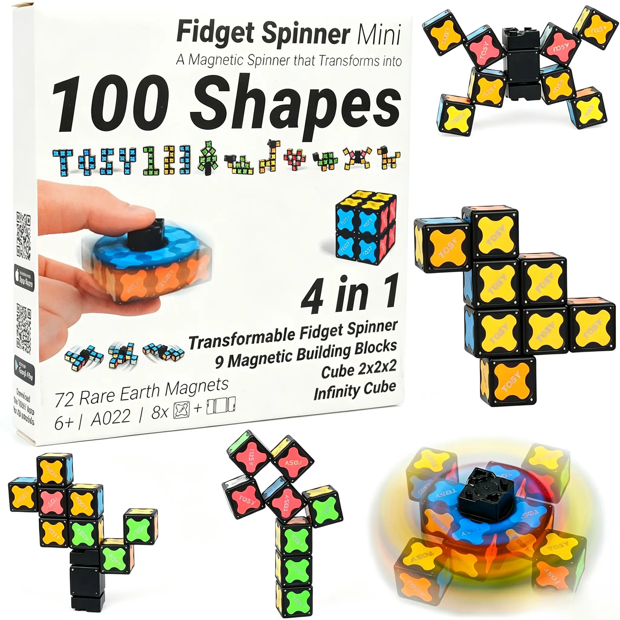 8 Blocks 3-in-1 Magnetic Transform Fidget Toy, Fidget Spinner Infinity Cube 2x2 Puzzle Cube Combo, STEM Sensory Stress Relief Toy for Kids Adults, Easter Basket Stuffers, Pocket Portable Travel Anxiety Relief Novelty Gift