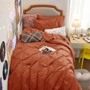 Twin Comforter Sets - 5 Pintuck Sets Twin Size, Pinch Pleat Burnt Orange a Bag Twin with Comforter,, Pillowcase  Sham