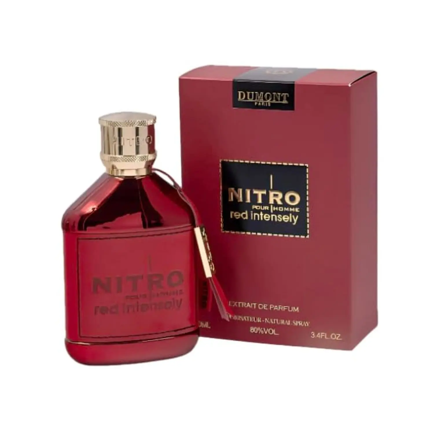 Dumont Nitro Red Intensely Extrait De Parfum Sensual Aquatic Woody 3.4 Fl Oz 100 ml for Men Bold Captivating Fragrance with Bergamot Peach Apple Melon Cedarwood Lily of the Valley Dry Amber Sea Salt Sandalwood Patchouli Amber and Moss