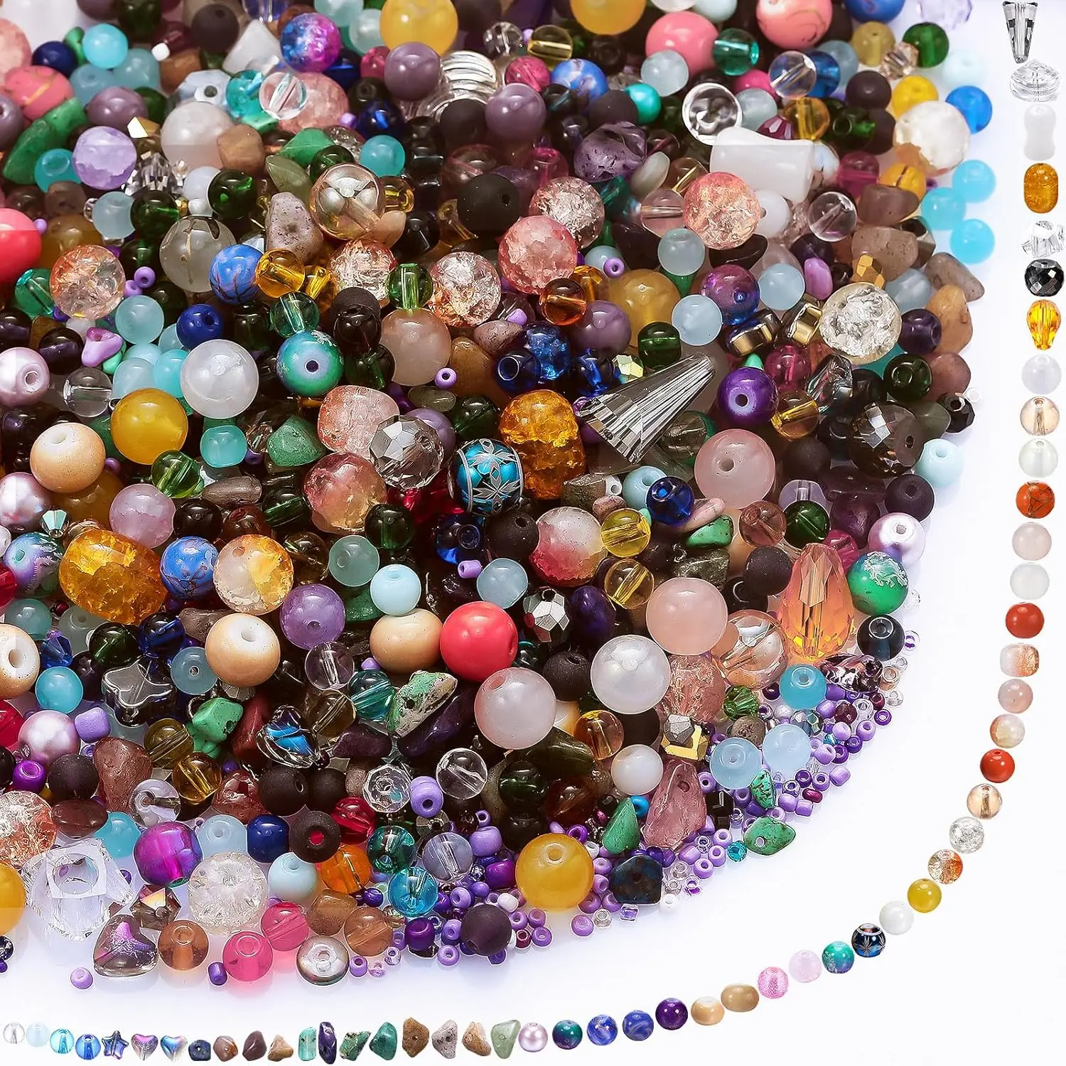 1300 count Assorted Glass Beads for  Making, About 0. 9 Pounds Multicolor  Stone Beads Bulk, 5-13mm DIY Lamp Work Arts and Crafts Decorative Hobby Artistry Making (Colorful)