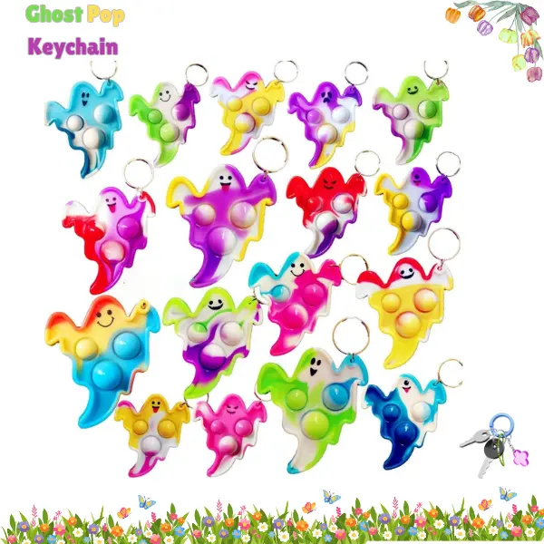 30 Pack Halloween Ghost Pop Keychains – Tie Dye Fidget Toys for Kids, Halloween Party Favors, Goodie Bag Stuffers, Classroom Rewards, Trick or Treat Gifts