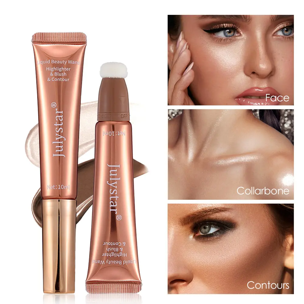 Liquid Shimmer Cosmetic Highlighter Stick with Sponge Tip, Single-Item Brightening Makeup Highlighter for Natural Glow, Dewy Makeup, Glamorous, Radiant Glow, Glowing Makeup