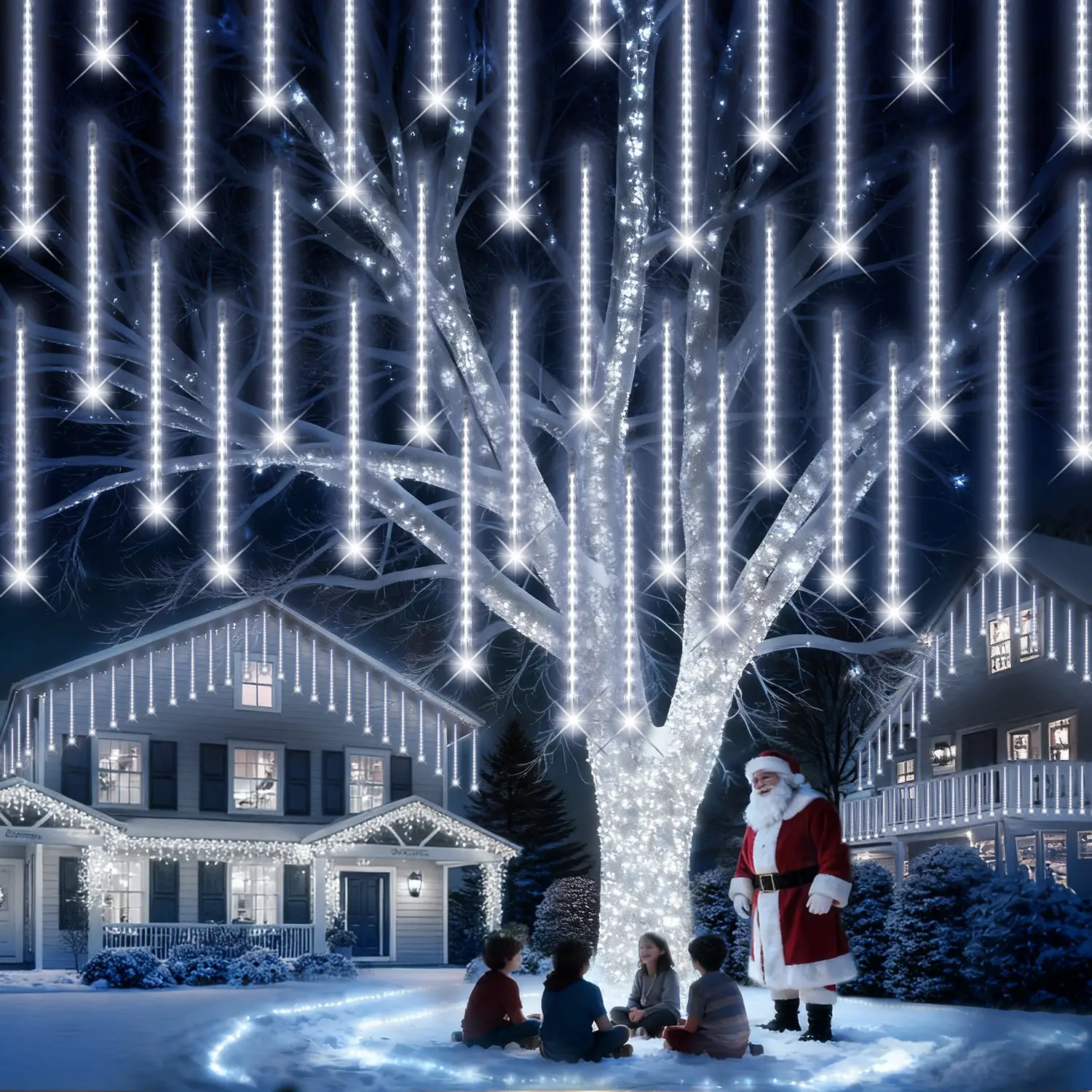 【New Arrives】PEMOTech Christmas Lights Outdoor, 15 inch 24 Tubes 960 LED Meteor Shower Lights Plug in Waterproof Falling Rain Light for Xmas Tree Wedd