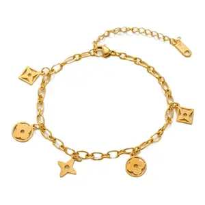 Steel Gold Hollow Four-leaf Clover Tassel Bracelet For Women Korean And Japanese Fashion Rhombus Small Flower Hand Accessory Chain Jewelry