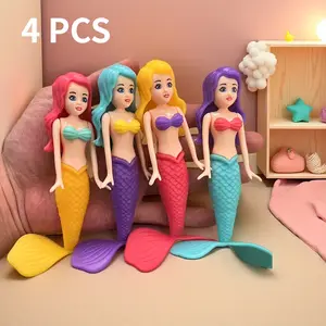 Set of 4 Spinning Mermaids—diving toys that rotate freely both underwater and on the surface. Ideal for party favors, desktop decorations, summer swimming, pool and beach play, as well as holiday and birthday gifts. Tail colors are assigned at random.