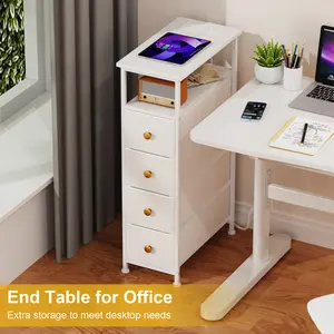 Dresser with Bins, Storage Tower with 4 Fabric Drawers, Dresser for Bedroom, Chest of Drawers with Steel Frame, Wood Top, Golden Knobs, Storage Drawer for Bedroom, Closet, Living Room, Bathroom, Small Spaces