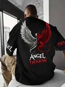 Men's Round Neck Letter Print T-Shirt, Loose Fit Casual Style, Summer Street Fashion, Long Sleeve Moderate Fabric, Versatile Wear