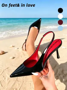 2026 Summer Women's Patent Leather Slingback High Heels, Pointed Toe Stiletto Pumps Sandals, Comfortable Versatile Ladies Shoes for Office Party Wedding, High Cost Performance