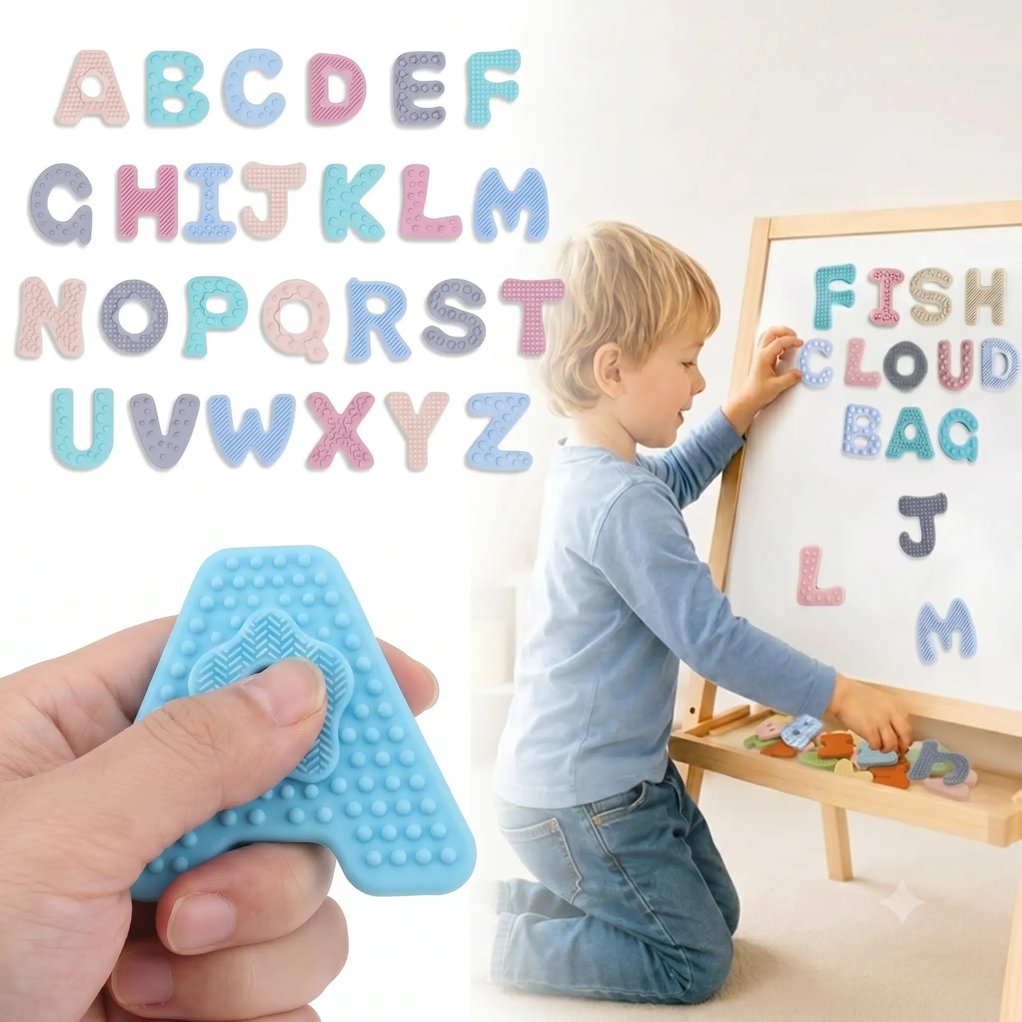 Unisex Sensory Magnetic Letters Fridge Set - BPA-Free Soft Silicone Textured Alphabet, 1 Full Set Magnetic Fidget Figures Stress Relief Toys, ABC Spelling Game for 4-6 Years Kids