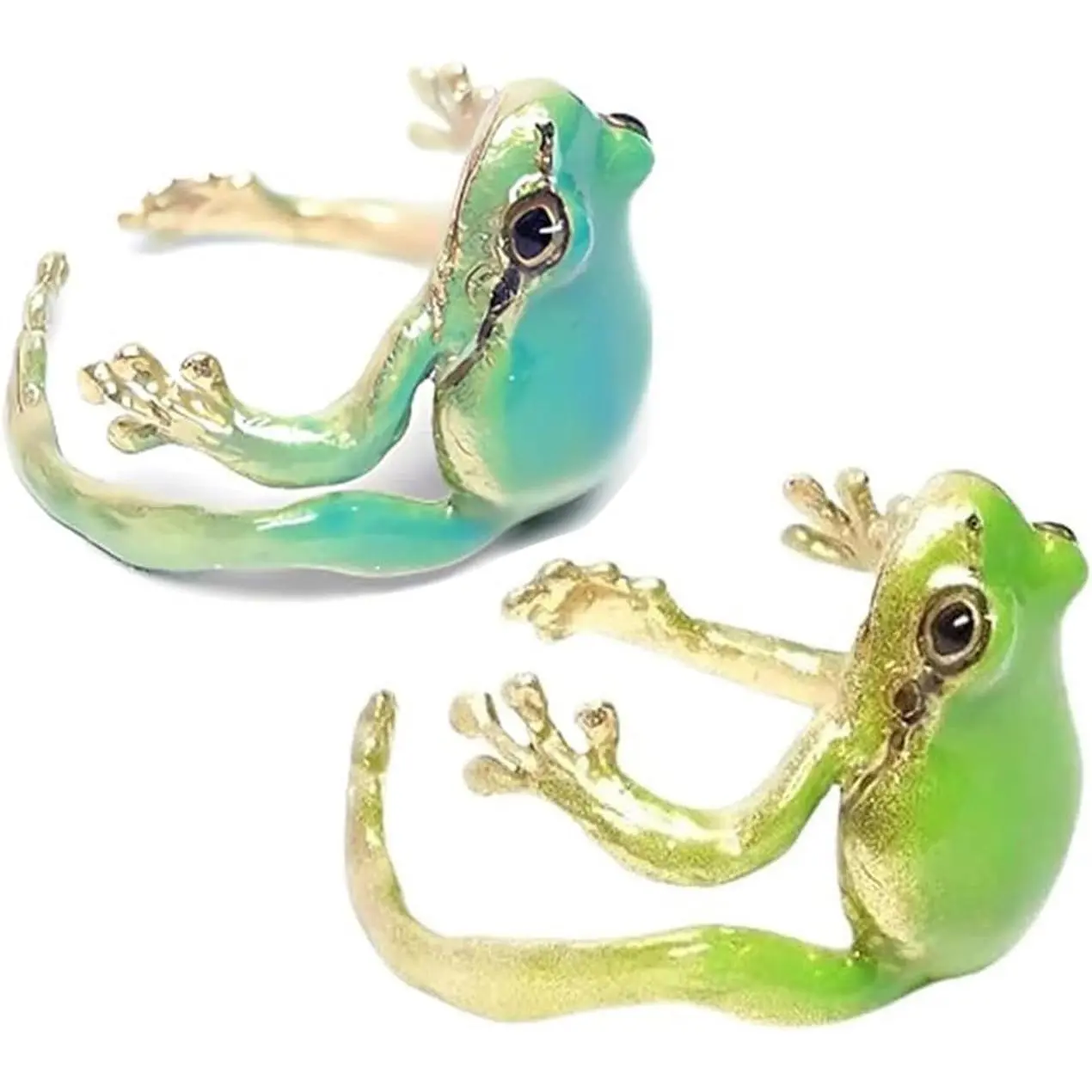 NBB46 Tree Frog Ring for Women - Cute Blue Green Frog Ring, Adjustable Open Finger Ring - Funny Gift Jewelry