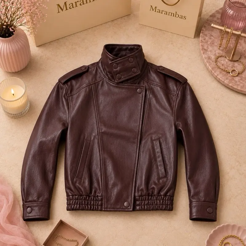 Women's Oversize Burgundy Faux Leather Jacket, Womenswear Outerwear for Casual Wear