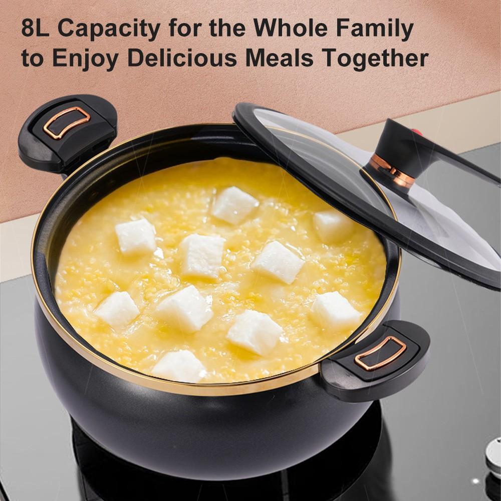 8.45Qt Micro Pressure Cooker with Nonstick Interior, Safety Valve & Tempered Glass Lid for Fast One-Pot Meals, Gas Stovetop Compatible