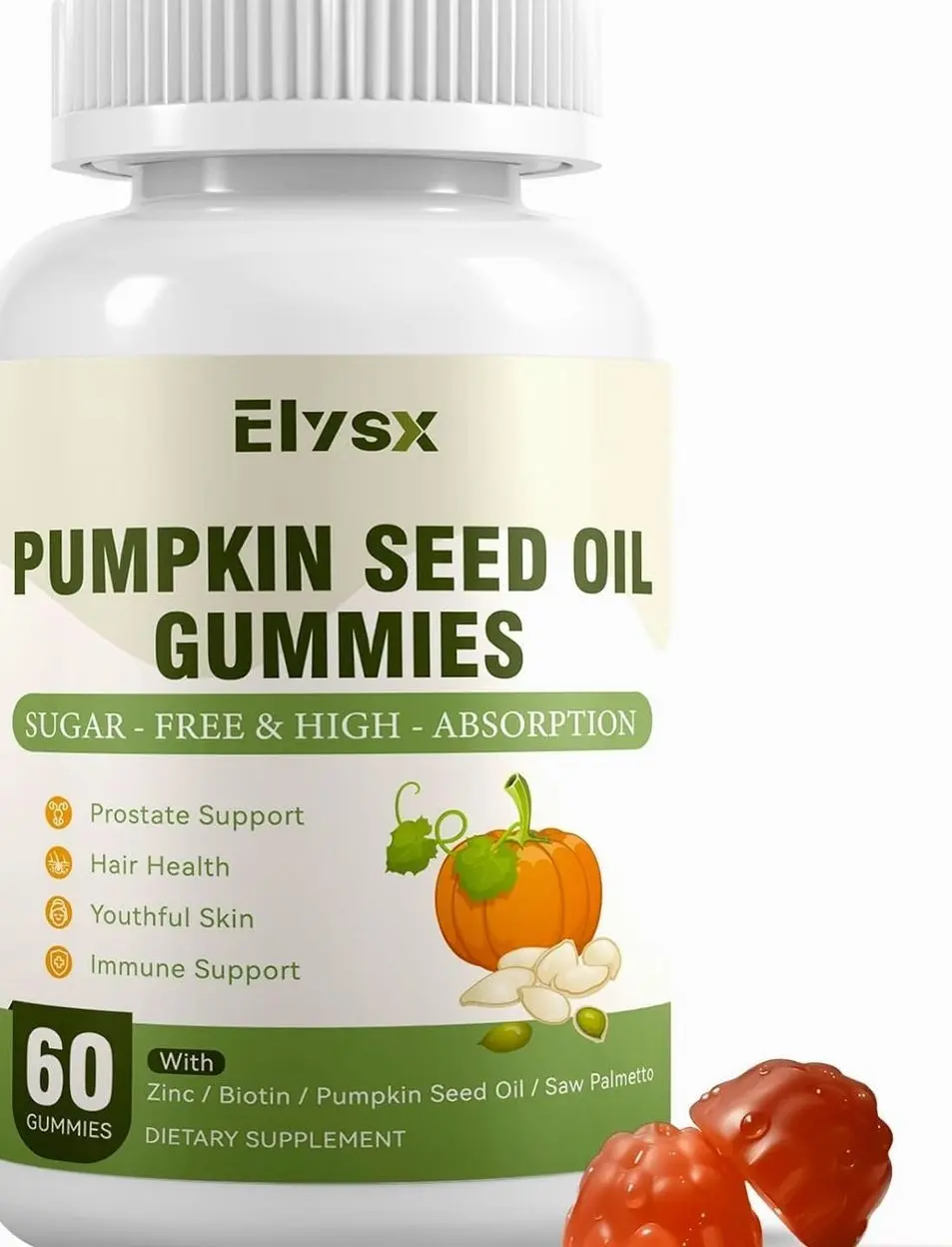 Cold Pressed Pumpkin Seed Oil with Saw Palmetto Gummies, DHT Blocker Supplement for Women & Men, with Biotin, Hair and Skin Health, Vegan, Sugar Free, Mixed Berry Flavor, 60 Ctundefined