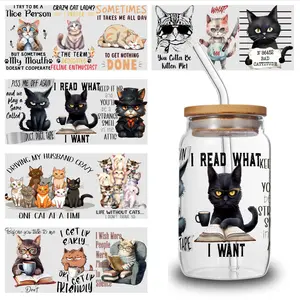 5 Sheets Cat Prints UV DTF Stickers Waterproof Rub on Transfers for 16 oz Tumbler Waterproof Decals Glass DTF Transfer Stickers Plastic Self-Adhesive Labels