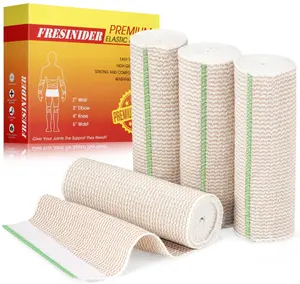 FRESINIDER Premium Elastic Bandage Wrap, 4 Pack 6" Cotton Latex Free Compression Bandage Wrap with Touch Closure at Both Ends, Support & First Aid for Sports, Medical, and Injury Recovery